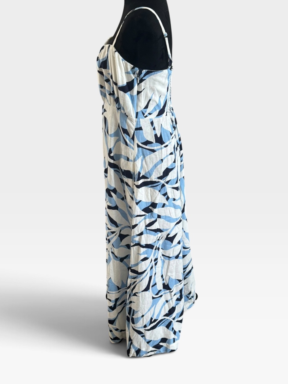 Nicole Miller New York Linen Blend Blue / White Geo Printed Midi Dress Sz 14 new - Picture 5 of 13